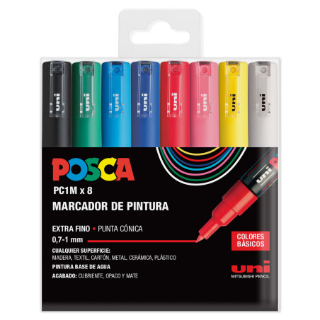 MARCADOR UNI-BALL POSCA PC-1M./8C PUNTA FINA 0,7MM SURTIDO ESTUCHE BASIC