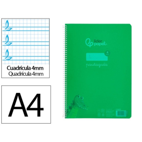 CUADERNO PLASTICO PP FL 80H LIDERPAPEL PAUTAGUIA 4MM MARGEN VERDE COCODRILO 171879