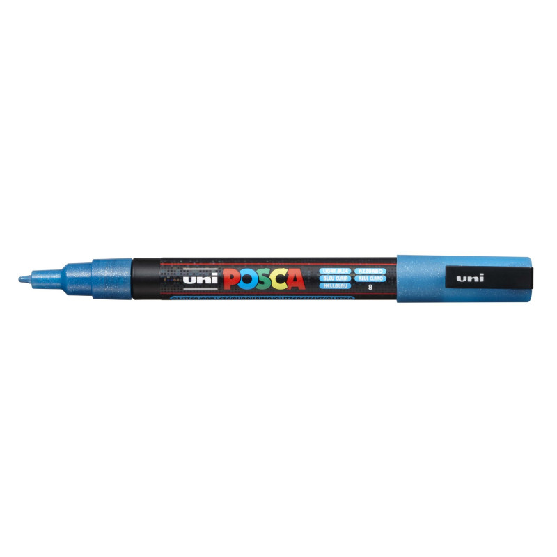 MARCADOR UNI-BALL POSCA PC-3ML PUNTA REDONDA 0,9-1,3MM PURPURINA AZUL CLARO (8)