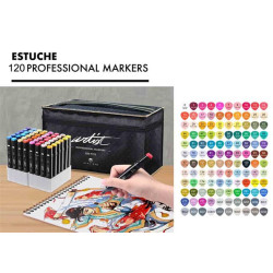 ROTULADOR DOBLE PUNTA PROFESIONAL MARKERS CAJA REGALO 120 COLORES SURTIDOS AB-1120 ALEX BOG