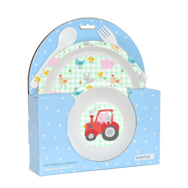 SET DE PLATOS Y CUBIERTOS PREESCOLAR "GRANJA" SAFTA22 VAC 342292933