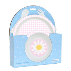 SET DE PLATOS Y CUBIERTOS PREESCOLAR "FLOR" SAFTA22 VAC 342290933