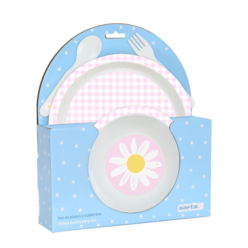 SET DE PLATOS Y CUBIERTOS PREESCOLAR "FLOR" SAFTA22 VAC 342290933