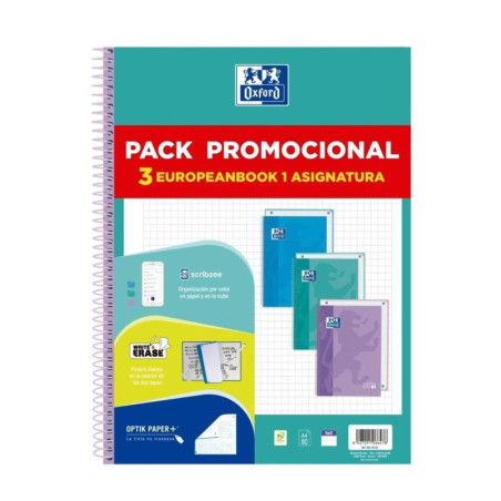 CUADERNO ENRI OXFORD SCHOOL EUROPEAN A-4  80H 5*5 PACK 3U PASTEL 400195027