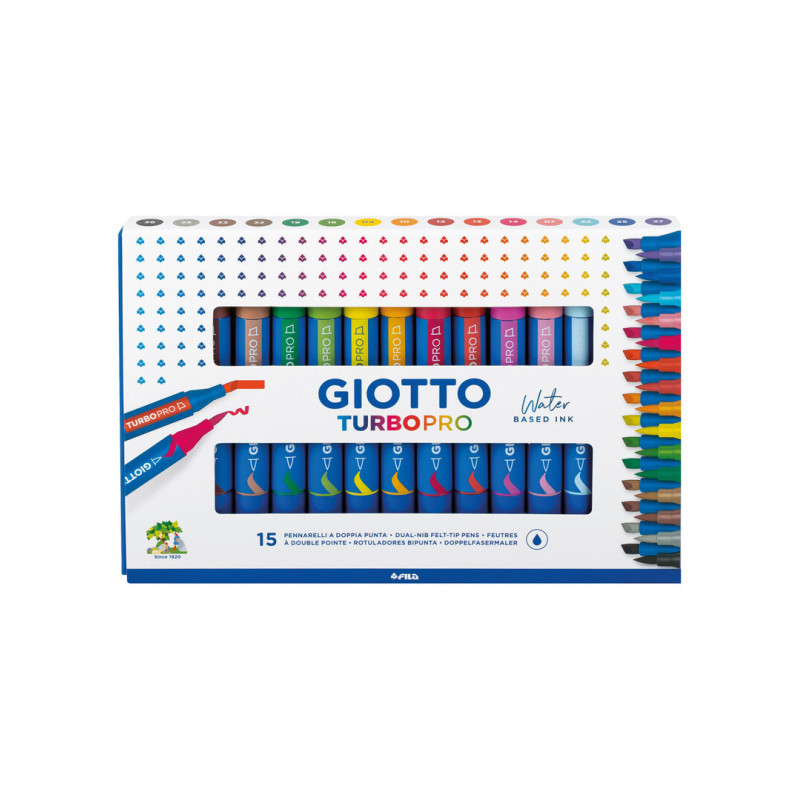 MARCADOR GIOTTO TURBOPRO DOBLE PUNTA PINCEL BASE AGUA 15 COLORES F427800 FILA