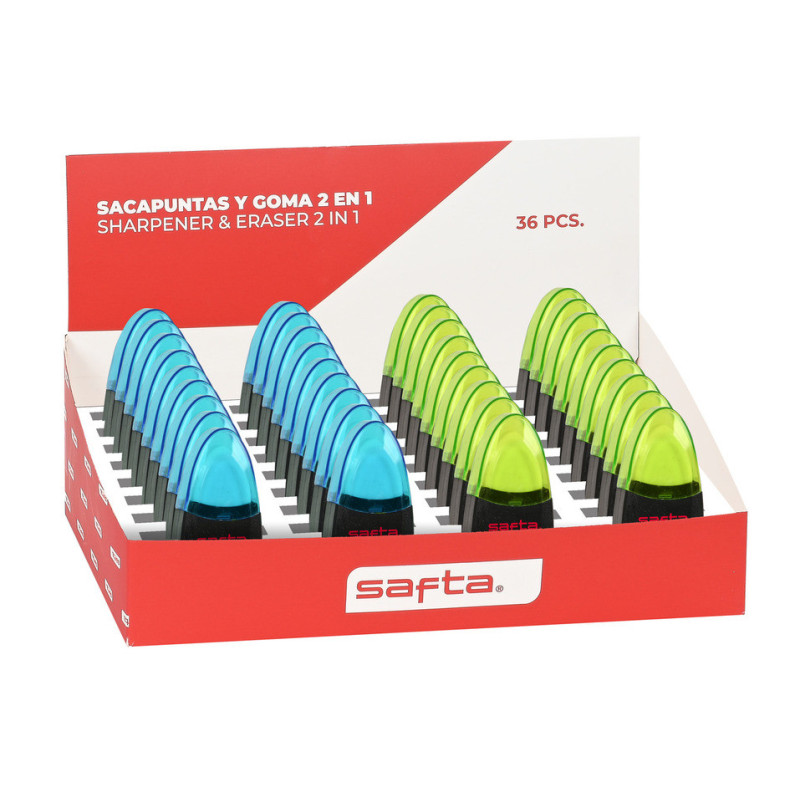 EXP. 36 PCS. SACAPUNTAS DEPOSITO Y GOMA SAFTA SAFTA26 3422051055 7,5X23 UNIDAD