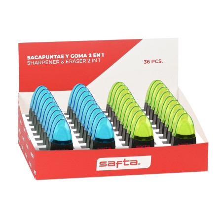 EXP. 36 PCS. SACAPUNTAS DEPOSITO Y GOMA SAFTA SAFTA26 3422051055 7,5X23 UNIDAD