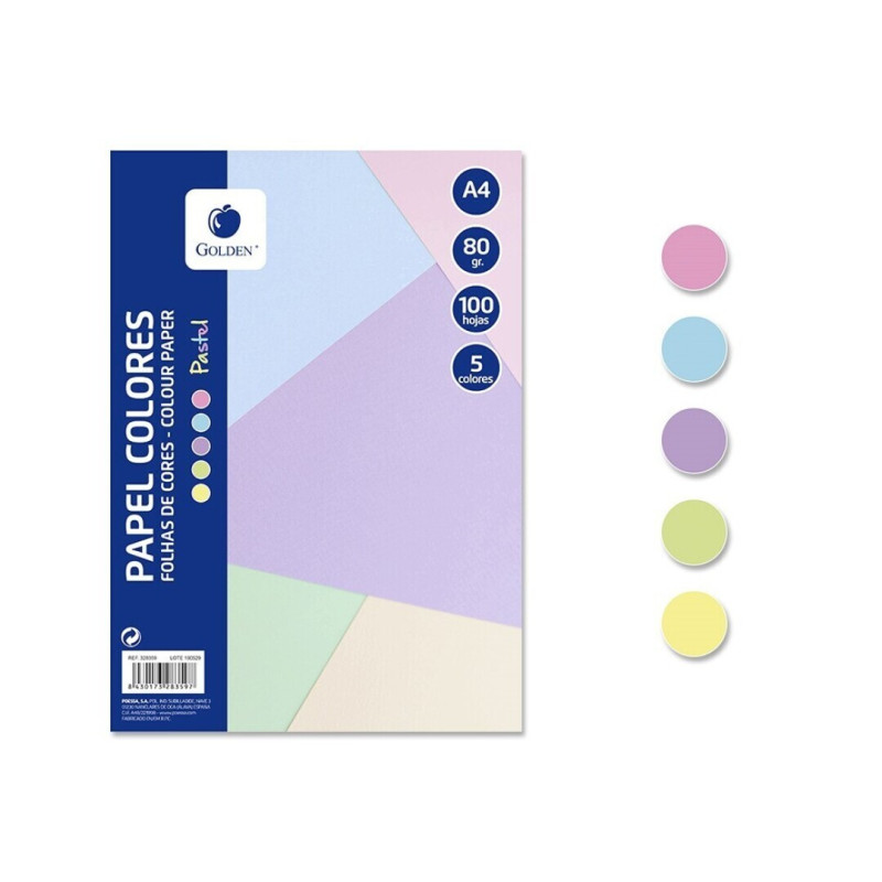 PAQUETE REPRO A-4 80G 5 COL PASTEL GOLDEN POESSA PTE 100H 328359