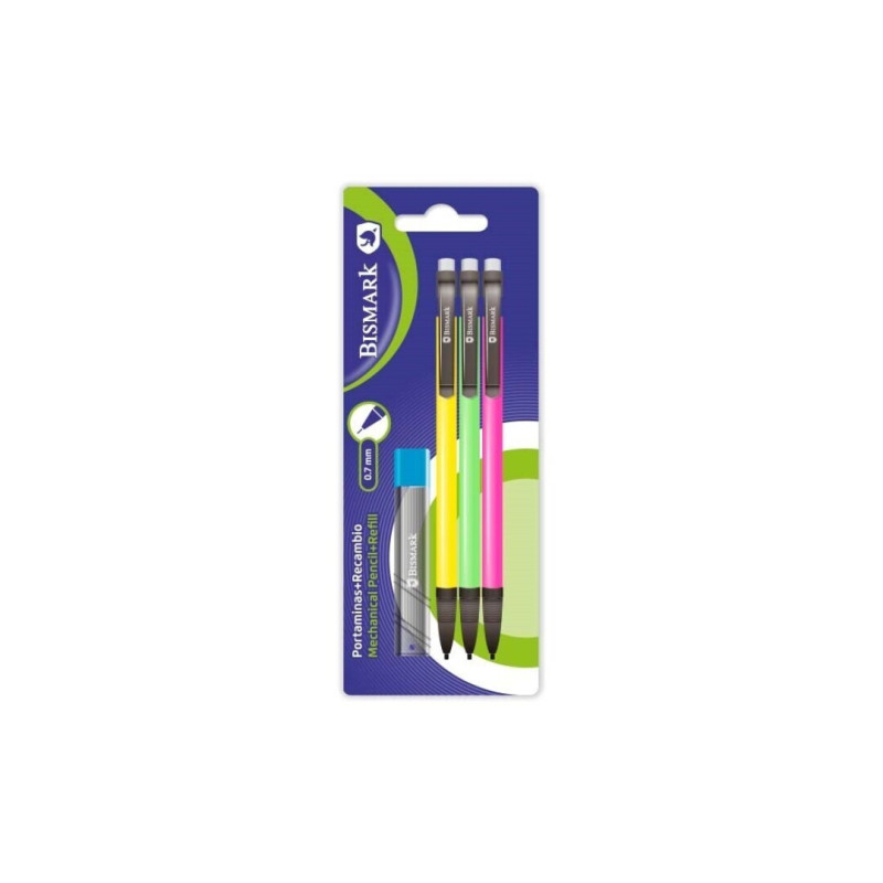 PACK 3 PORTAMINAS NEON + TUBO 12 MINAS BISMARK BLISTER UNIDAD 331262 POESSA