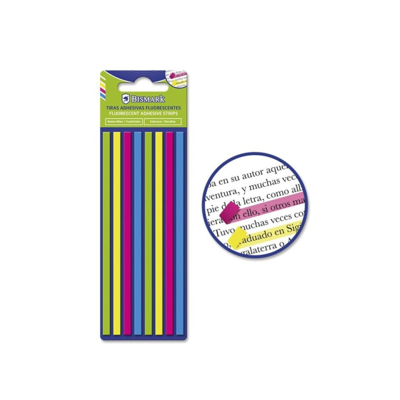 BANDA FLUORESCENTE ADHESIVA BISMARK 140*50MM 5 COLORES PP POESSA 332649