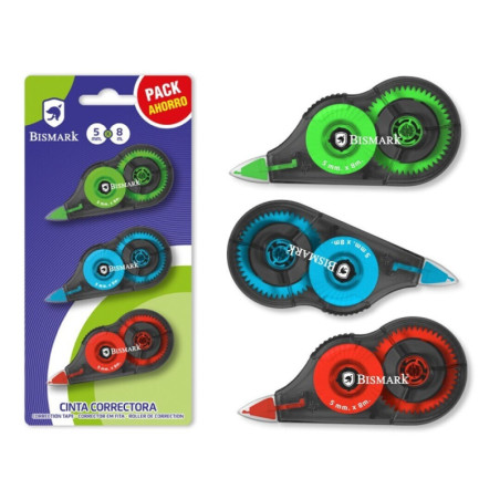 CORRECTOR MAQUINA BISMARK 5MM*8M PACK 3U PACK AHORRO C/12U POESSA 333558