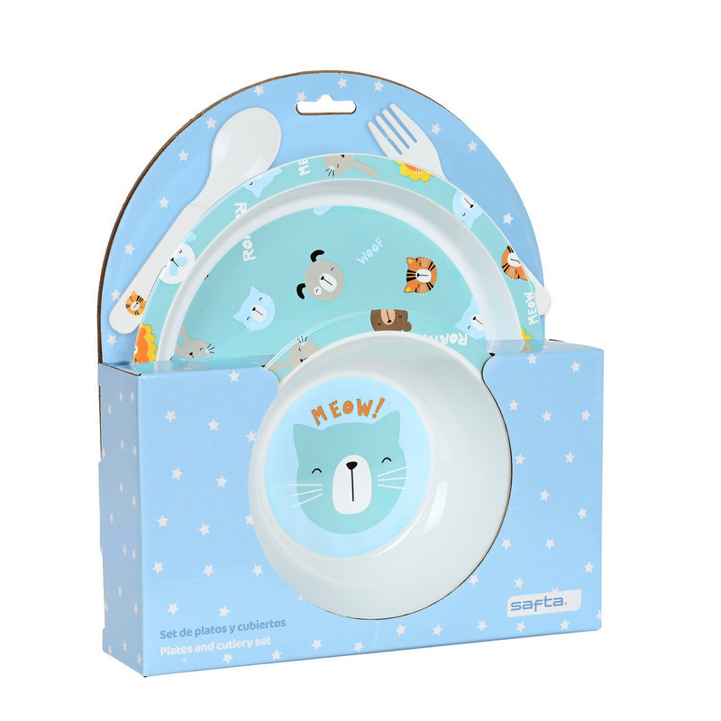 SET DE PLATOS Y CUBIERTOS SAFTA PREESCOLAR "CAT" 312284933 26*22,5 SAFTA22