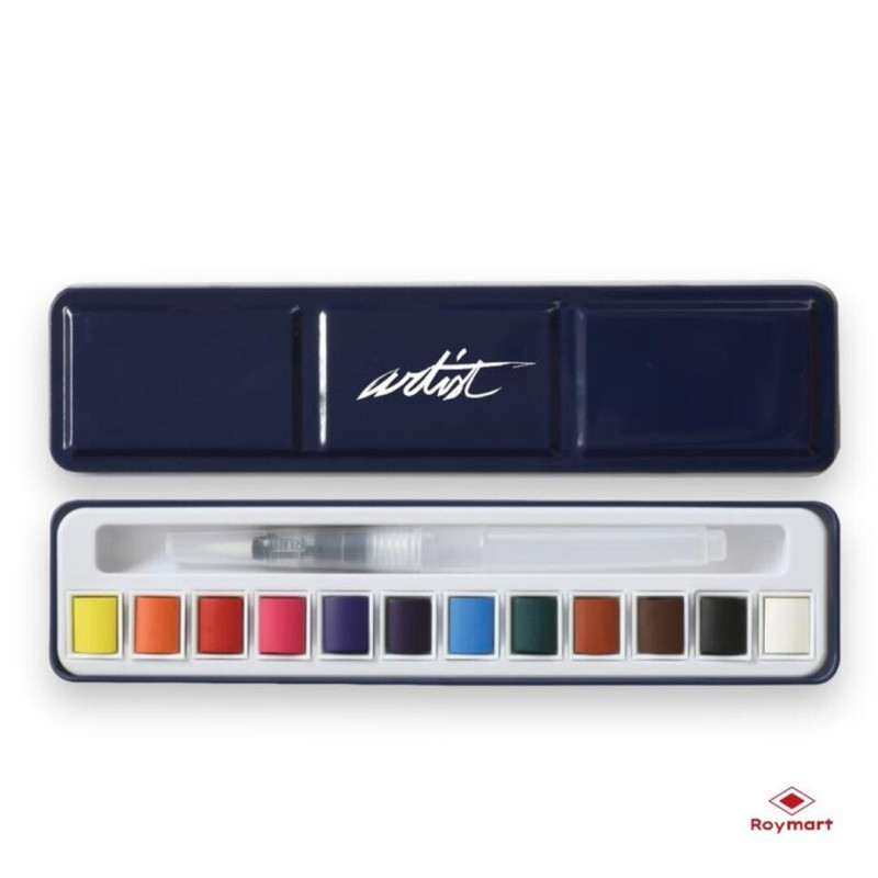 ACUARELAS EN ESTUCHE METAL ALEX BOG 12 COLORES TINBOX PROFESSIONAL AB-0453