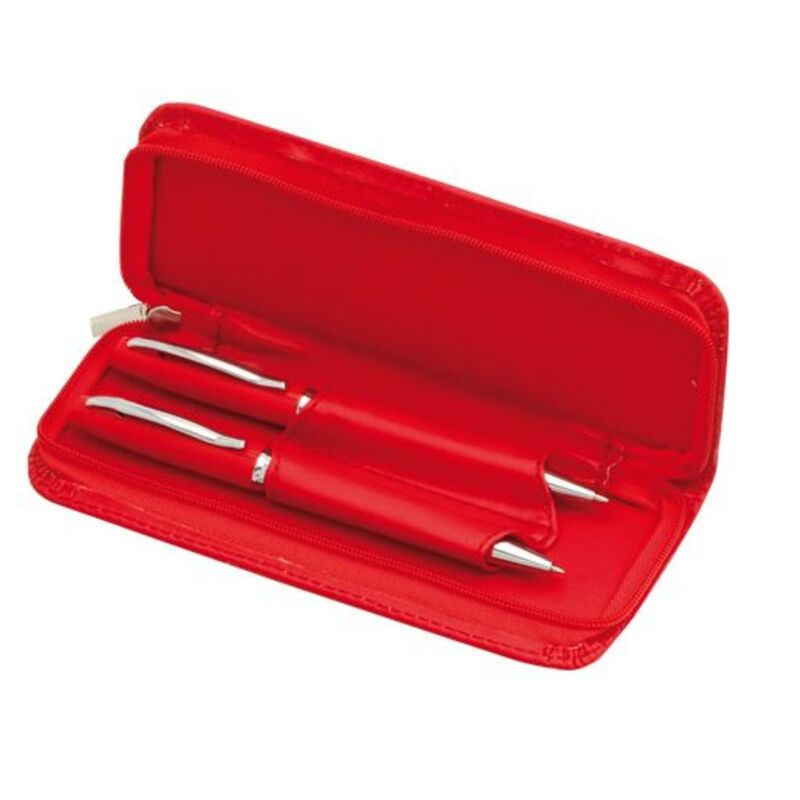 JUEGO BOLI LAPIZ FINIT POLIPIEL METAL C/ESTUCHE COLOR ROJO 3649-03 DISPLAST