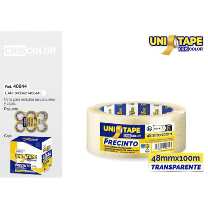 PRECINTO 100*48 PACK-6 TRANSPARENTE CRISCOLOR PTE 6U 40644