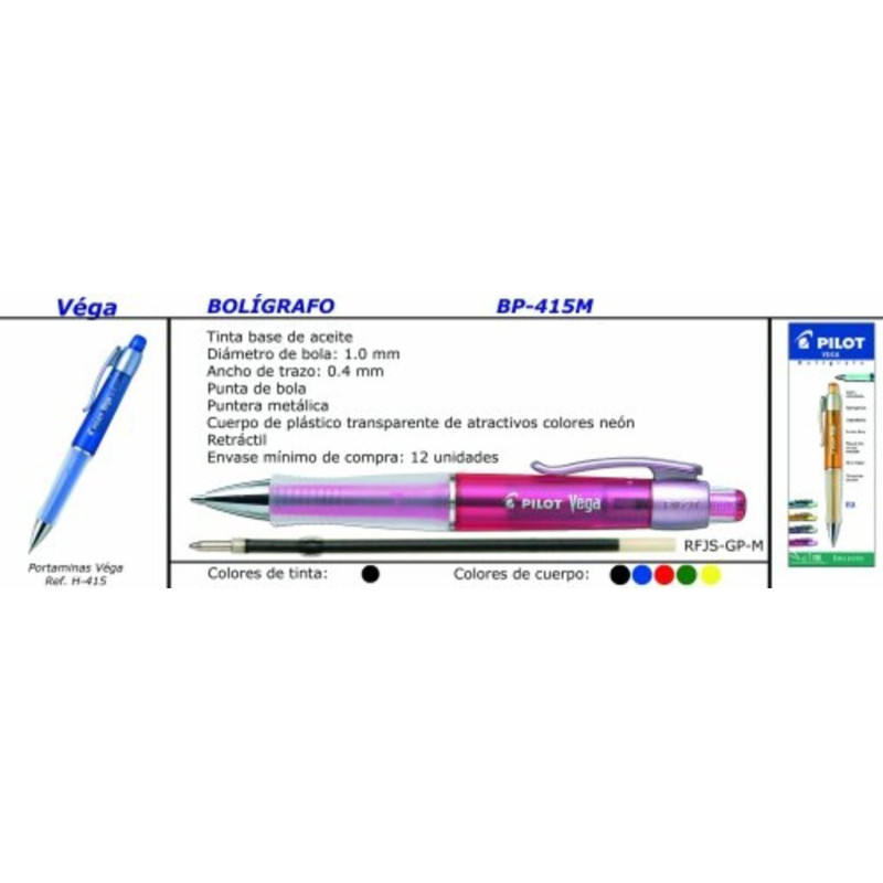 BOLIGRAFO PILOT VEGA ROJO TRANSPARENTE GRUESO BP-414VM-RT ^