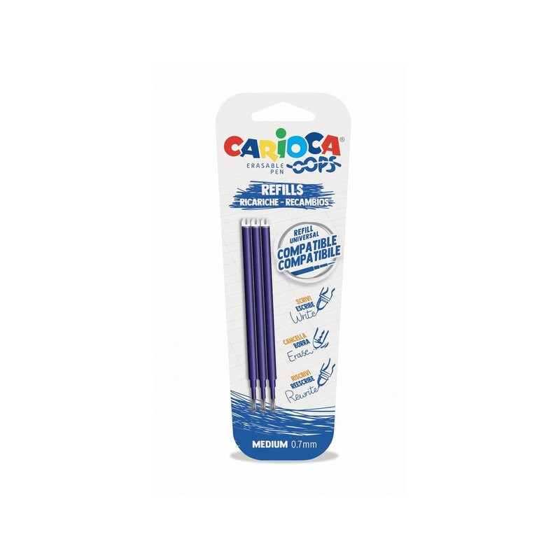 BOLIGRAFO RECAMBIO CARIOCA OOPS RETRACTIL BORRABLE AZUL BLISTER 3U 43041/02
