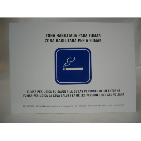 LETRERO PVC 21*30 ZONA HABILITADA PARA FUMAR  MOD.42 OFICIAL ^