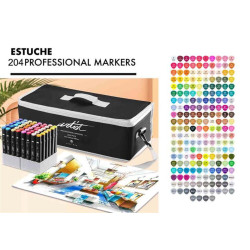 ROTULADOR DOBLE PUNTA PROFESIONAL MARKERS CAJA REGALO 204 COLORES SURTIDOS AB-1204 ALEX BOG