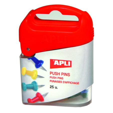 AGUJAS SEÑALIZADORAS CAMPANAS PUSH-PINS CJ.25UD. SURTIDAS APLI