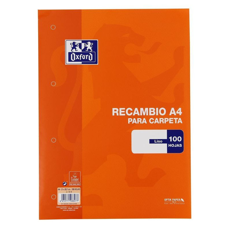 RECAMBIO ENRI A-4 100H 4T OXFORD SCHOOL LISO 90GR 100430209