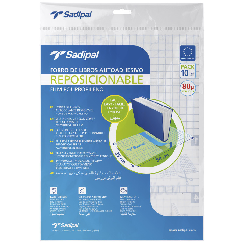 FORRO ADHESIVO EN HOJAS REPOSICIONABLE 80 MICRAS – 50 X 35 CM – BLISTER DE 10 HOJAS