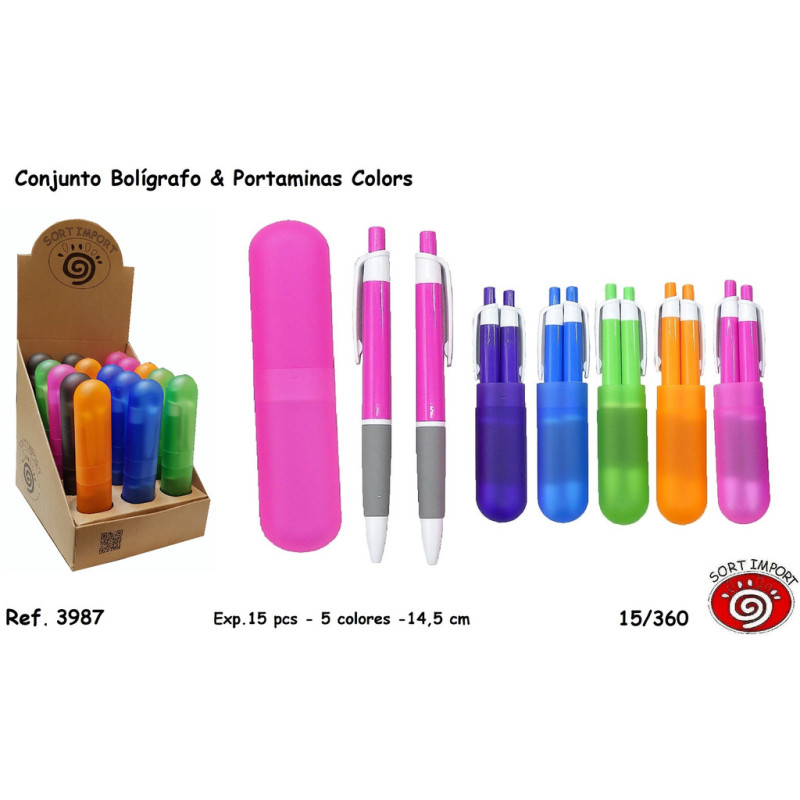 JUEGO BOLIGRAFO PORTAMINAS C/ESTUCHE COLORES SORT 3987 UNIDAD (15)