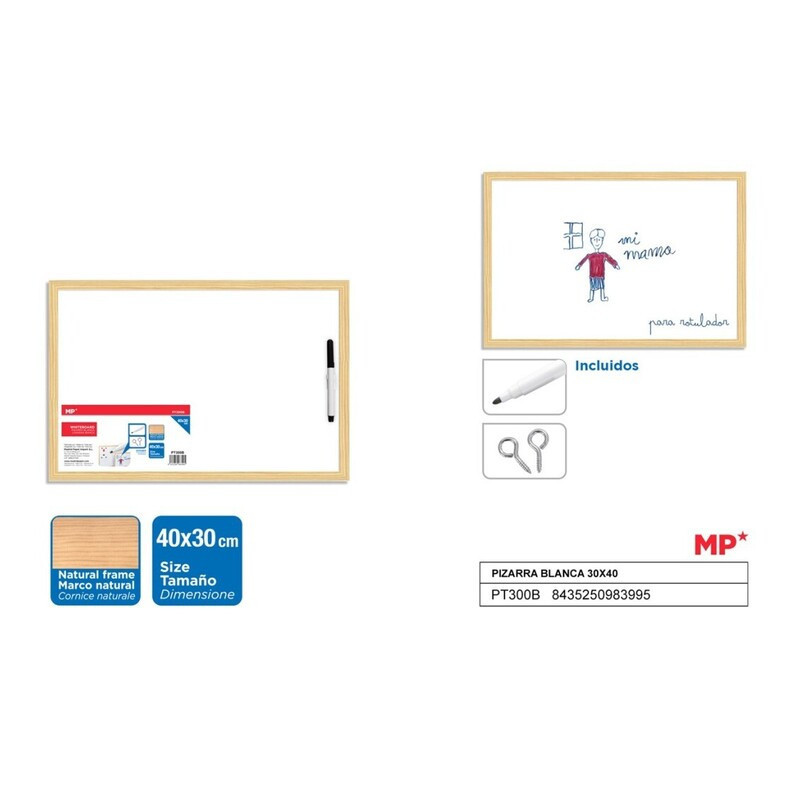 PIZARRA BLANCA MADRID PAPEL 30*40 MARCO MADERA C/ROTULADOR PT300B
