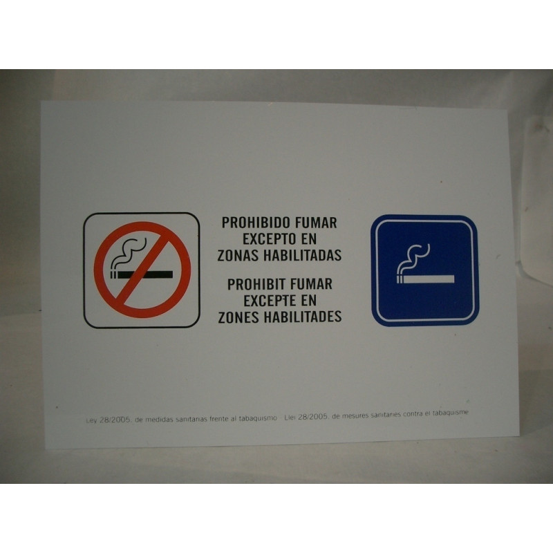 LETRERO PVC 21*30 ZONA PROHIBIDO FUMAR EXCEPTO ZONAS MOD.43 OFICIAL ^