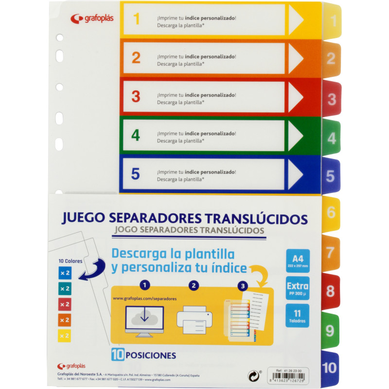 JUEGO SEPARARADORES  PP 0,3  A4 10 POSICIONES / 10 COLORES 11T GRAFOPLAS