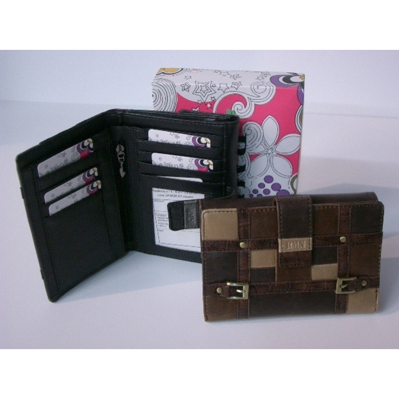 MONEDERO BILLETERO FERCHI HEBILLAS PVC SEÑORA MEDIANO MARRON 8937 ^