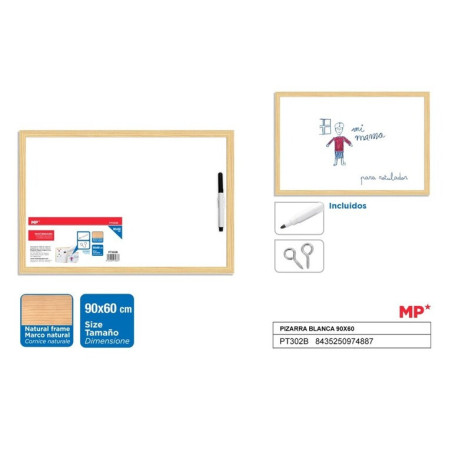 PIZARRA BLANCA MADRID PAPEL 60*90 MARCO MADERA C/ROTULADOR PT302B