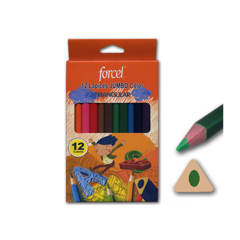 LAPIZ JUMBO FORCEL 12 COLORES TRIANGULAR MADERA ESTUCHE CARTON 9907