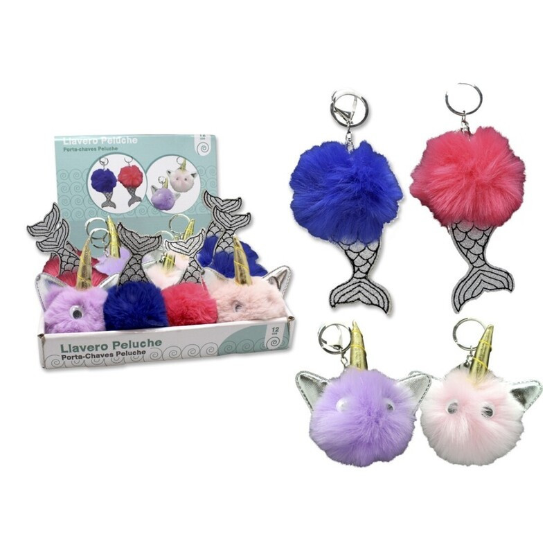 LLAVERO POESSA PELUCHE POMPOM UNICORNIO Y SIRENA 326743 UNIDAD