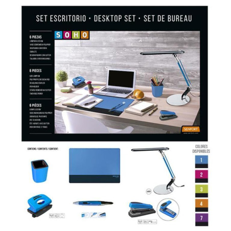 JUEGO OFICINA SENFORT19 SOHO 6 PIEZAS C/FLEXO COLOR AZUL 20891