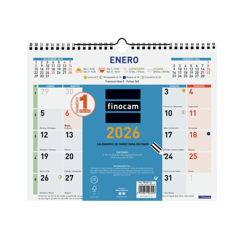 CALENDARIO PARED COLOR ESC.M 30X24,7 2026+ FINOCAM26 781420026 300 X 10 X 255 MM