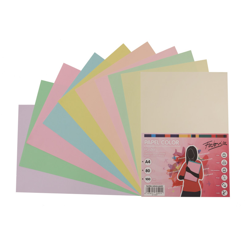 PAPEL COLORES SURTIDOS PASTEL A4 80G 100H