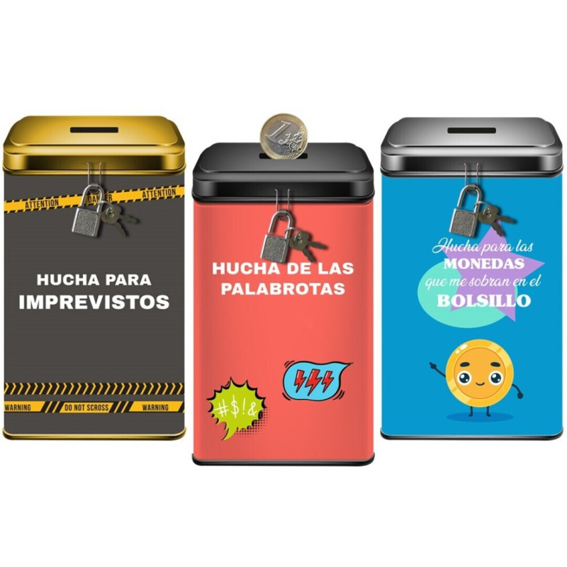 HUCHA METALICA CANDADO BISMARK CUADRADA 3 MODELOS 333284 POESSA