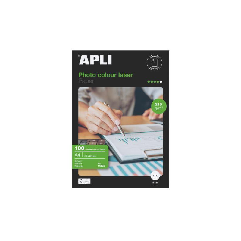 PAPEL A4 210GR 100H. FOTOGRAFICO LASER GLOSSY DOBLE CARA APLI