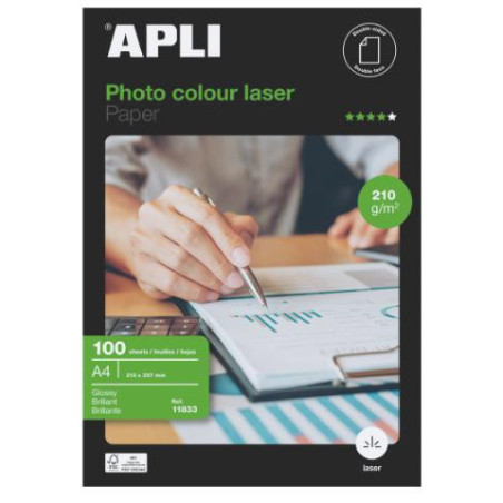 PAPEL A4 210GR 100H. FOTOGRAFICO LASER GLOSSY DOBLE CARA APLI