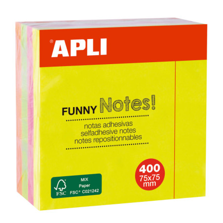NOTAS CUBO 400 HOJAS 75X75 MM SURT. FLUORESCENTE