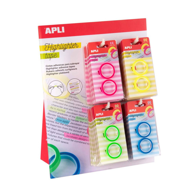 CINTA ADHESIVA FLUORESCENTE DE SUBRAYAR APLI 6MM * 5 METROS 4 COLORES UNIDAD 19665 (EXP 32U)