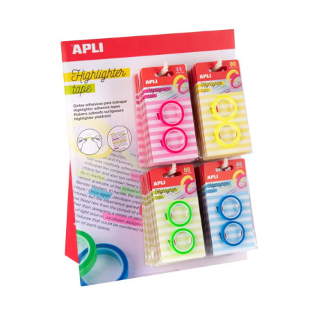 CINTA ADHESIVA FLUORESCENTE DE SUBRAYAR APLI 6MM * 5 METROS 4 COLORES UNIDAD 19665 (EXP 32U)