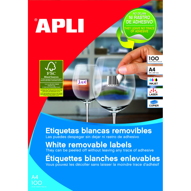 ETIQUETAS A4 REMOVIBLE 210X297 100H 100U APLI