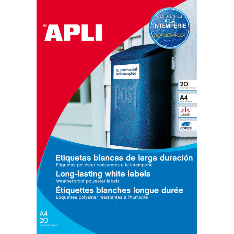 ETIQUETAS POLIESTER PLATA A4 PLATA 210 X 297 MM CANTOS RECTOS 20H. 20U APLI