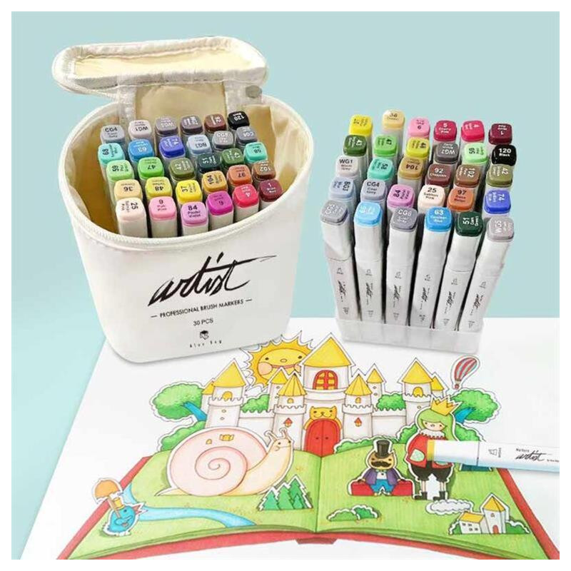 ROTULADOR DOBLE PUNTA PINCEL MARKERS CAJA REGALO 30 COLORES SURTIDOS AB-1230 ALEX BOG