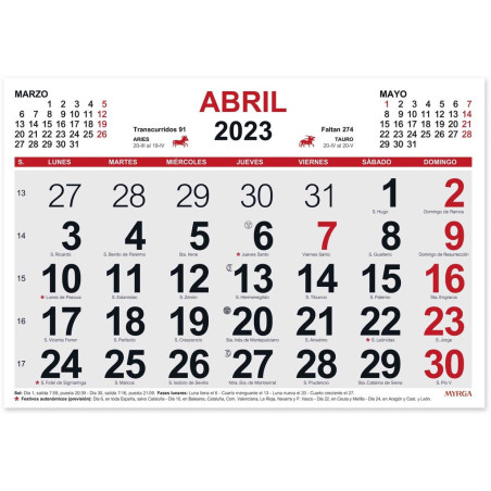 CALENDARIO MENSUAL MYRGA23 2023 30*21CM 1593