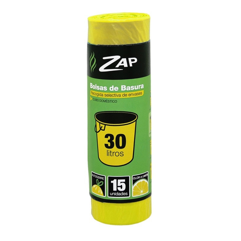 BOLSA BASURA ZAP AMAR LIMON AUTOC 15Ux30L  POESSA