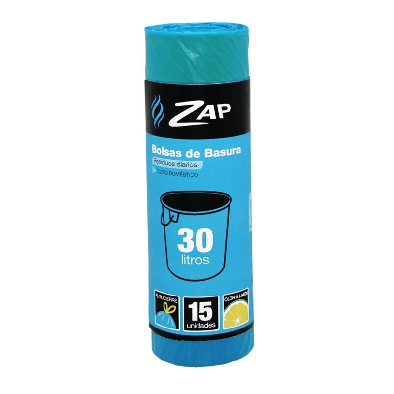 BOLSA BASURA ZAP AZUL-LIMON AUTOC 15Ux30L POESSA