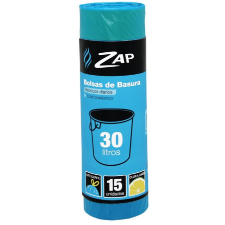 BOLSA BASURA ZAP AZUL-LIMON AUTOC 15Ux30L POESSA